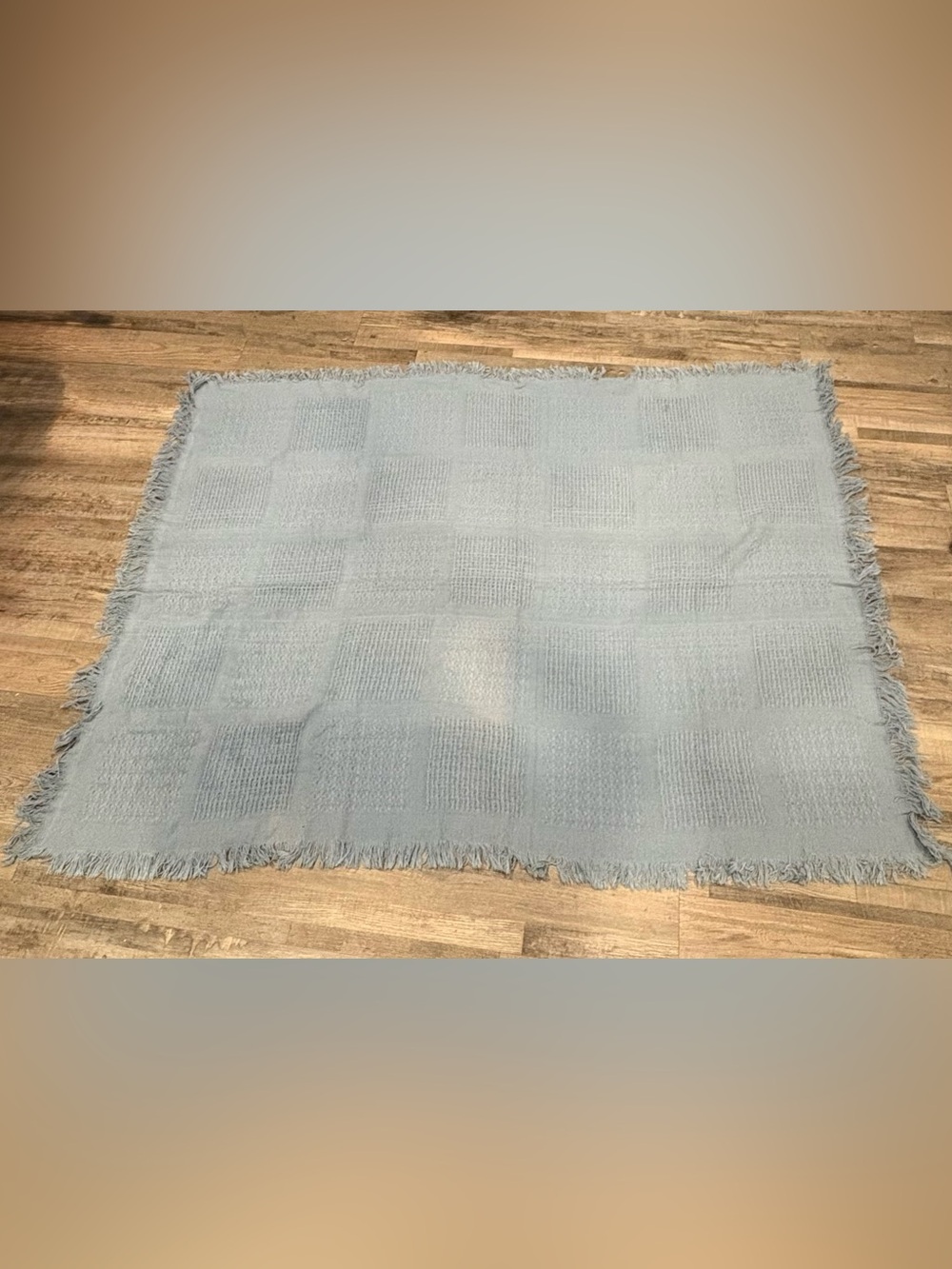 Vintage Fieldcrest 100% Cotton Blue Geometric Fringed Throw Blanket 50 x 60 in
